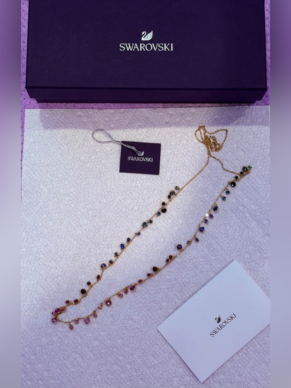 Swarovski Gold Multicolor Crystal Station Long Necklace